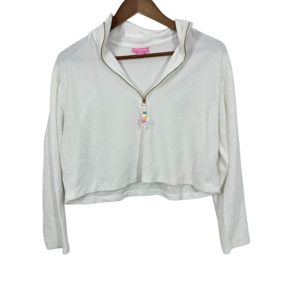 Stoney Clover Lane x Target Half Zip Cropped Sweatshirt Terry Cotton White Small